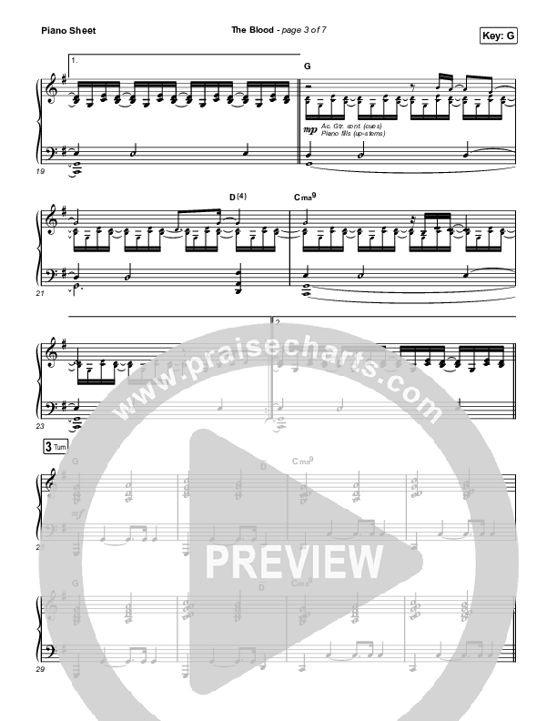 The Blood Piano Sheet (Bethel Music / Jenn Johnson / Mitch Wong)