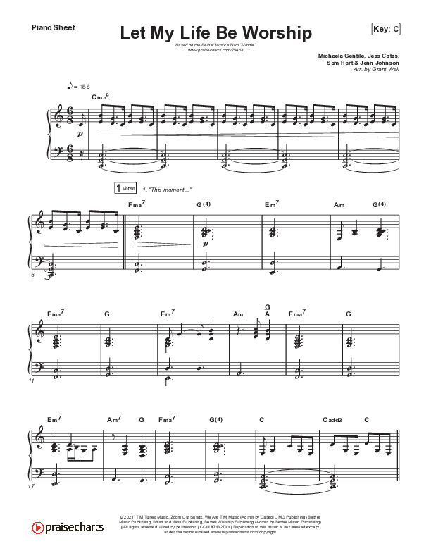 Let My Life Be Worship Piano Sheet (Bethel Music / Jenn Johnson / Michaela Gentile)