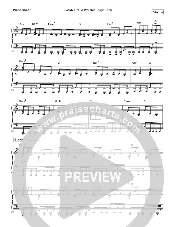 Let My Life Be Worship Piano Sheet (Bethel Music / Jenn Johnson / Michaela Gentile)