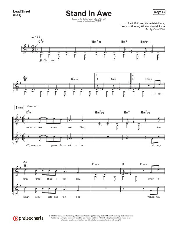 Stand In Awe Lead Sheet (SAT) (Bethel Music / Hannah McClure / Paul McClure)