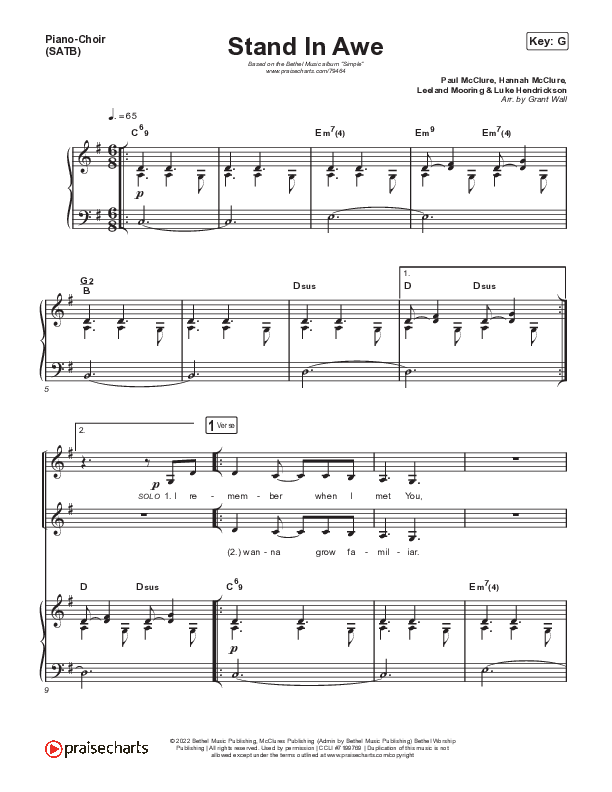 Stand In Awe Piano/Vocal (SATB) (Bethel Music / Hannah McClure / Paul McClure)
