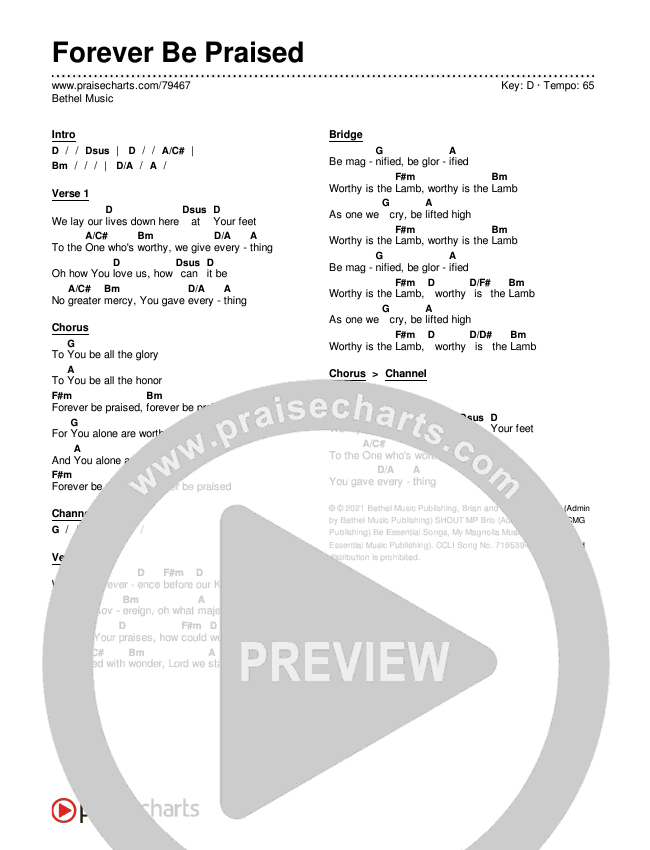 Forever Be Praised Chords & Lyrics (Bethel Music / John Wilds)