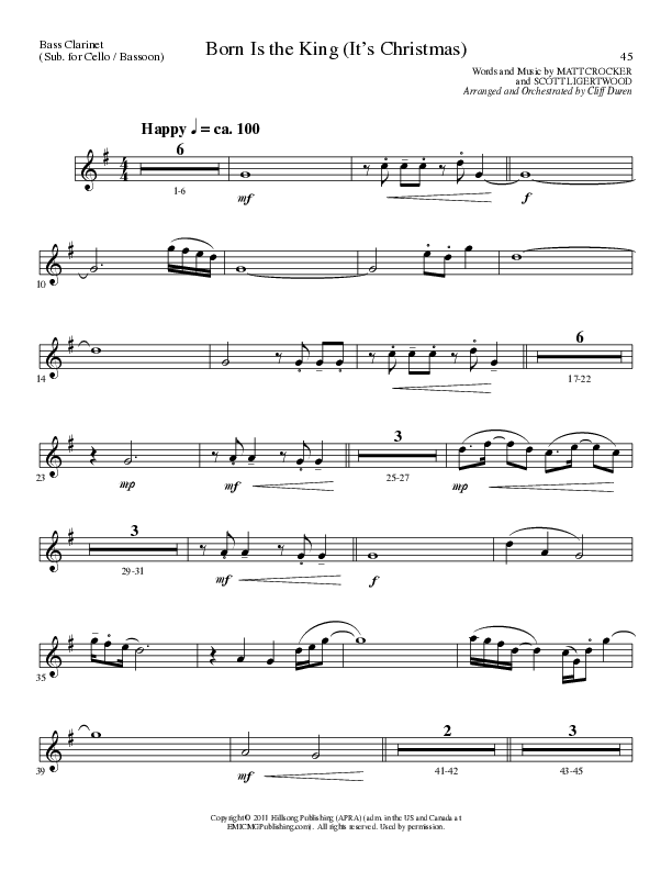 Born Is The King (It's Christmas) (Choral Anthem SATB) Bass Clarinet (Lillenas Choral / Arr. Cliff Duren)