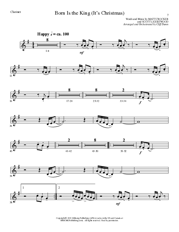 Born Is The King (It's Christmas) (Choral Anthem SATB) Clarinet (Lillenas Choral / Arr. Cliff Duren)