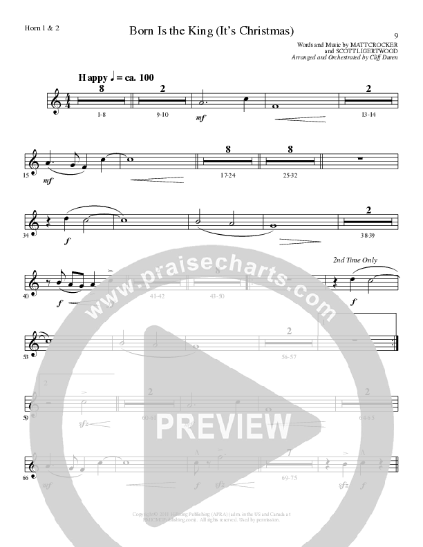 Born Is The King (It's Christmas) (Choral Anthem SATB) French Horn 1/2 (Lillenas Choral / Arr. Cliff Duren)