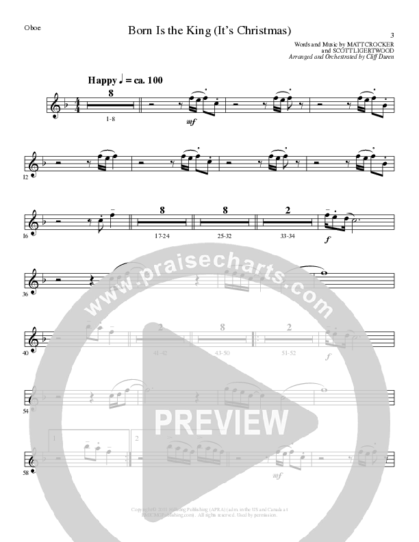 Born Is The King (It's Christmas) (Choral Anthem SATB) Oboe (Lillenas Choral / Arr. Cliff Duren)