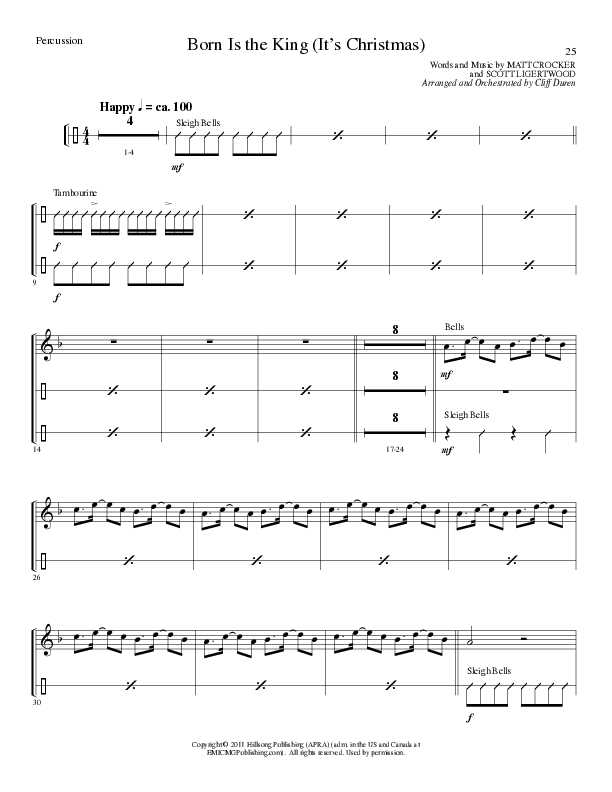 Born Is The King (It's Christmas) (Choral Anthem SATB) Percussion (Lillenas Choral / Arr. Cliff Duren)