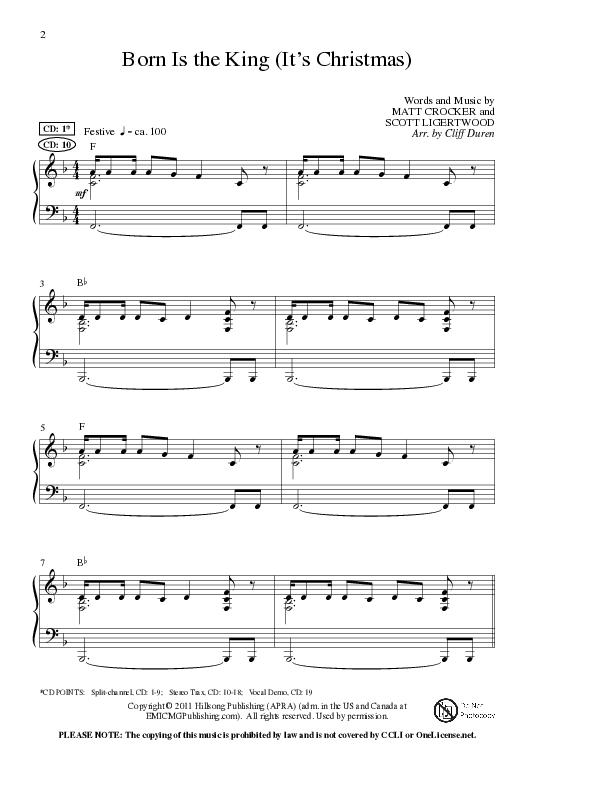 Born Is The King (It's Christmas) (Choral Anthem SATB) Anthem (SATB/Piano) (Lillenas Choral / Arr. Cliff Duren)