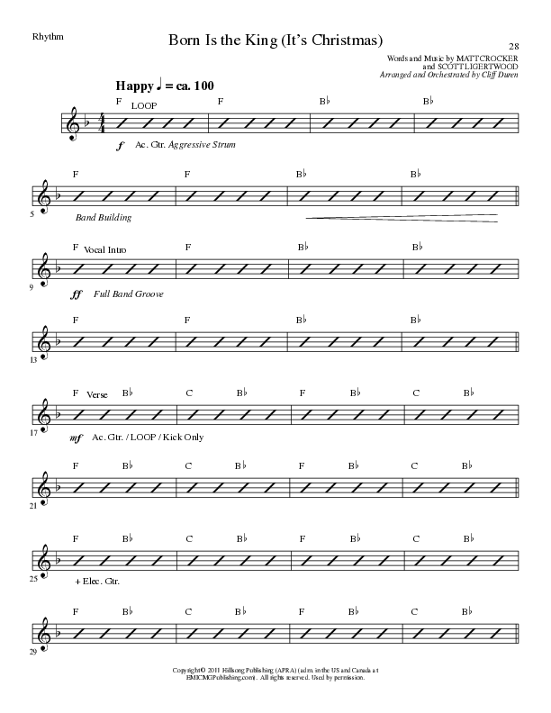 Born Is The King (It's Christmas) (Choral Anthem SATB) Rhythm Chart (Lillenas Choral / Arr. Cliff Duren)