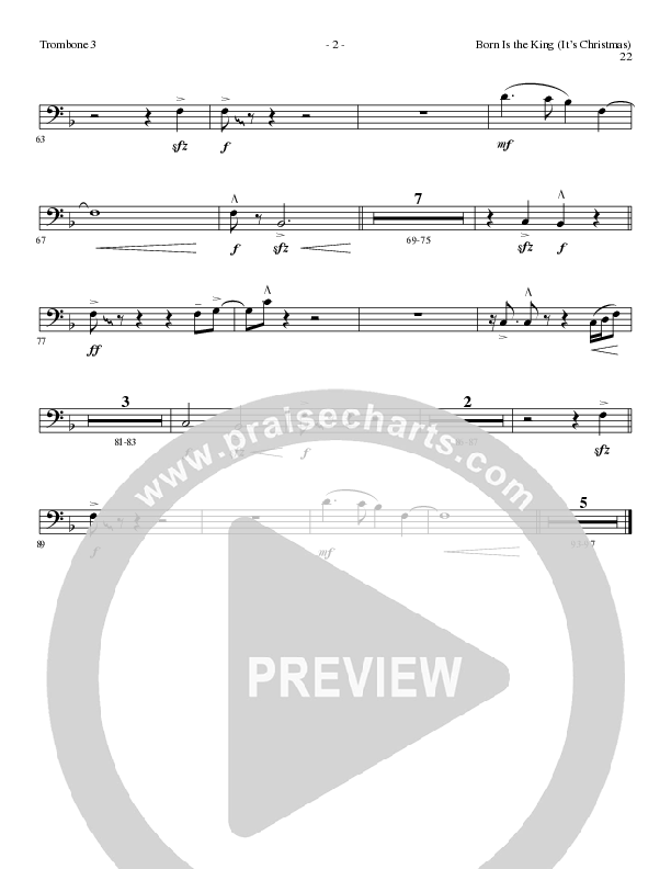 Born Is The King (It's Christmas) (Choral Anthem SATB) Trombone 3 (Lillenas Choral / Arr. Cliff Duren)