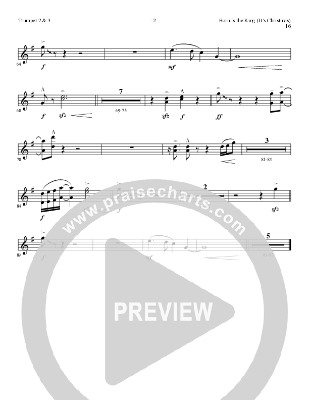 Born Is The King (It's Christmas) (Choral Anthem SATB) Trumpet 2/3 (Lillenas Choral / Arr. Cliff Duren)
