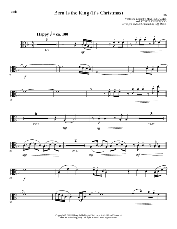 Born Is The King (It's Christmas) (Choral Anthem SATB) Viola (Lillenas Choral / Arr. Cliff Duren)