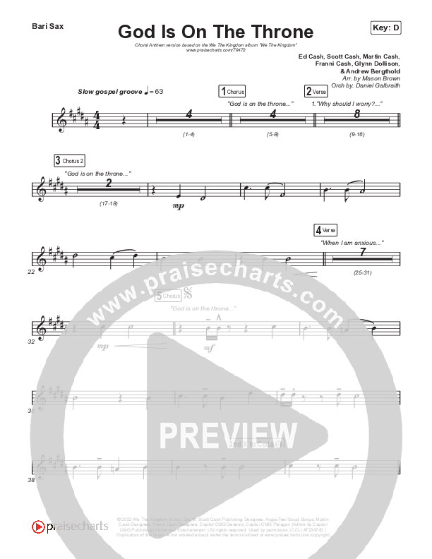 God Is On The Throne (Choral Anthem SATB) Bari Sax (We The Kingdom / Arr. Mason Brown)