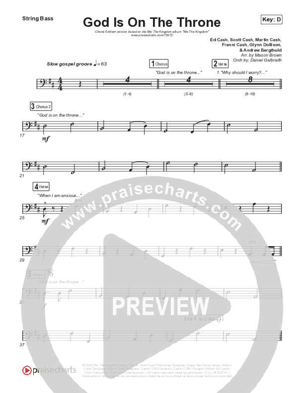 God Is On The Throne (Choral Anthem SATB) String Bass (We The Kingdom / Arr. Mason Brown)