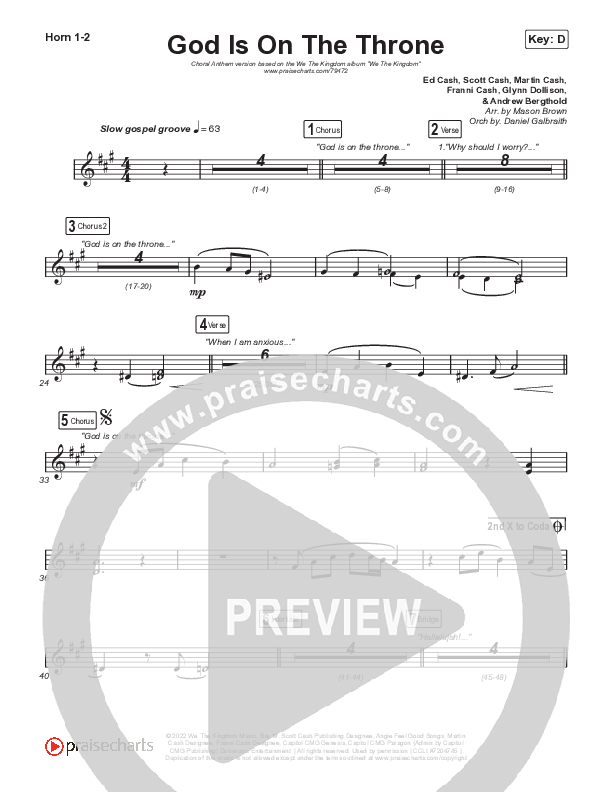 God Is On The Throne (Choral Anthem SATB) French Horn 1,2 (We The Kingdom / Arr. Mason Brown)
