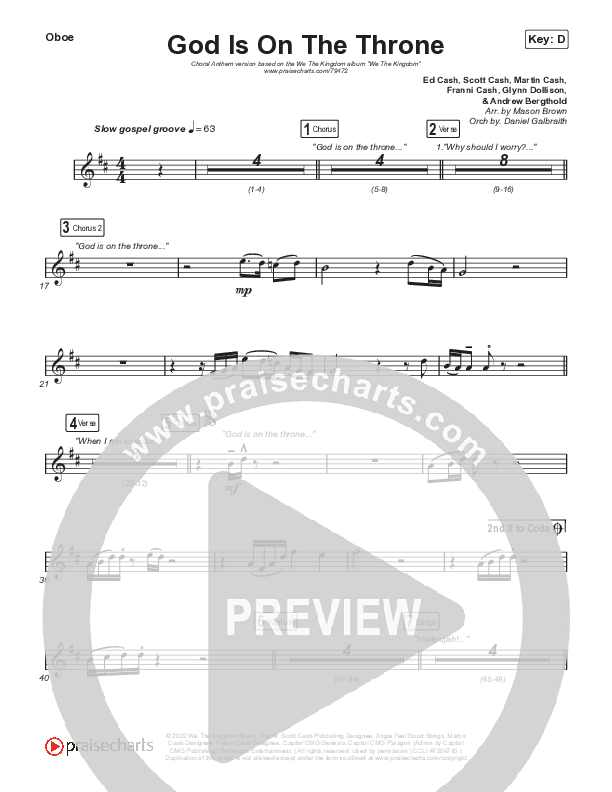 God Is On The Throne (Choral Anthem SATB) Wind Pack (We The Kingdom / Arr. Mason Brown)