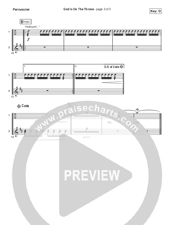 God Is On The Throne (Choral Anthem SATB) Percussion (We The Kingdom / Arr. Mason Brown)
