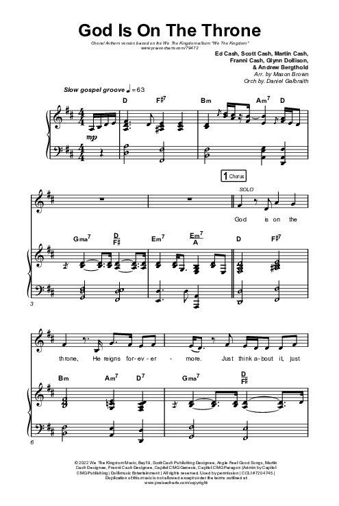 God Is On The Throne (Choral Anthem SATB) Octavo (SATB & Pno) (We The Kingdom / Arr. Mason Brown)