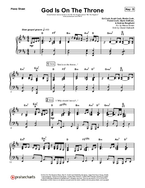 God Is On The Throne (Choral Anthem SATB) Piano Sheet (We The Kingdom / Arr. Mason Brown)