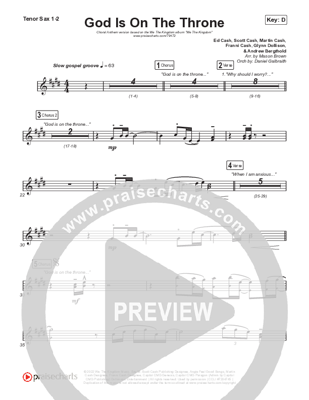 God Is On The Throne (Choral Anthem SATB) Sax Pack (We The Kingdom / Arr. Mason Brown)