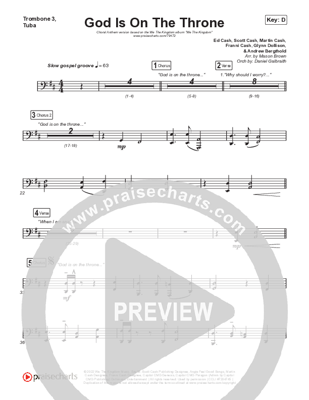 God Is On The Throne (Choral Anthem SATB) Trombone 3/Tuba (We The Kingdom / Arr. Mason Brown)