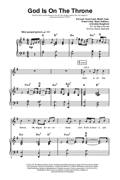 God Is On The Throne (Worship Choir SAB) Octavo (SAB & Pno) (We The Kingdom / Arr. Mason Brown)
