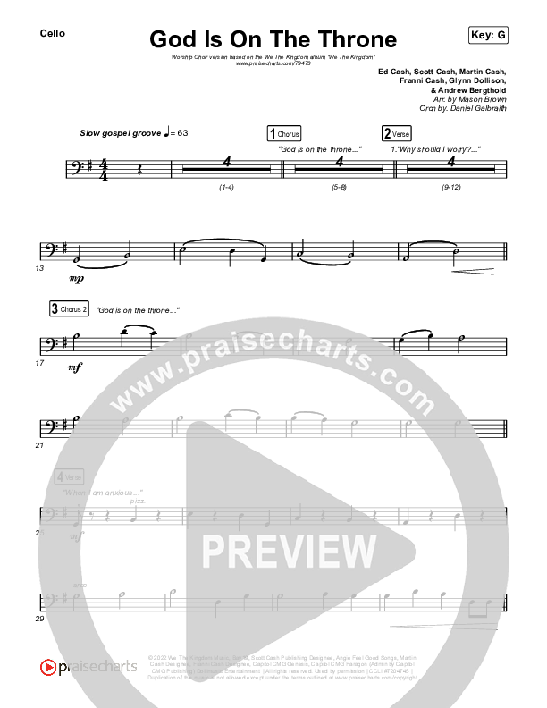 God Is On The Throne (Worship Choir SAB) Cello (We The Kingdom / Arr. Mason Brown)