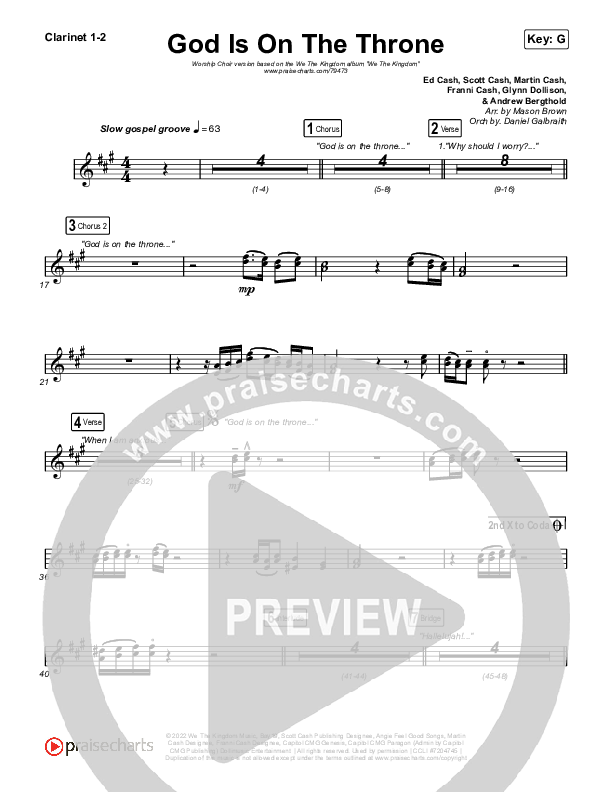 God Is On The Throne (Worship Choir SAB) Clarinet 1/2 (We The Kingdom / Arr. Mason Brown)