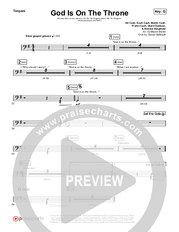 God Is On The Throne (Worship Choir SAB) Timpani (We The Kingdom / Arr. Mason Brown)