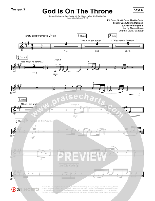 God Is On The Throne (Worship Choir SAB) Trumpet 3 (We The Kingdom / Arr. Mason Brown)