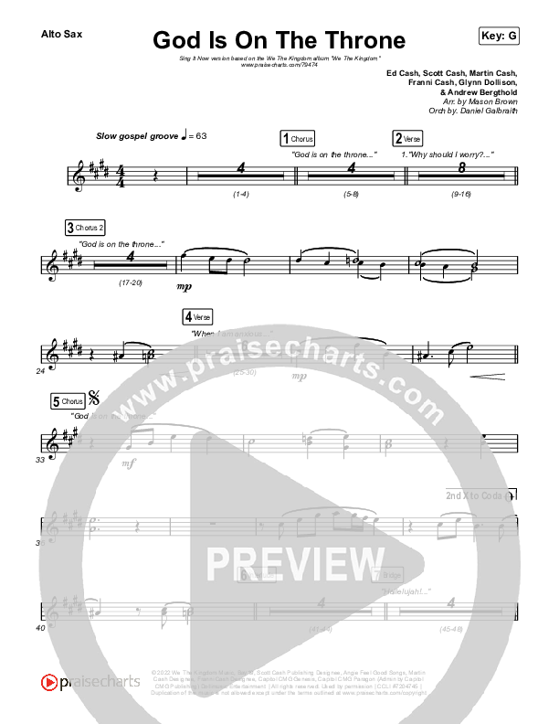 God Is On The Throne (Sing It Now SATB) Alto Sax (We The Kingdom / Arr. Mason Brown)