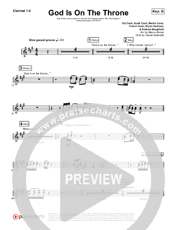 God Is On The Throne (Sing It Now SATB) Clarinet 1/2 (We The Kingdom / Arr. Mason Brown)