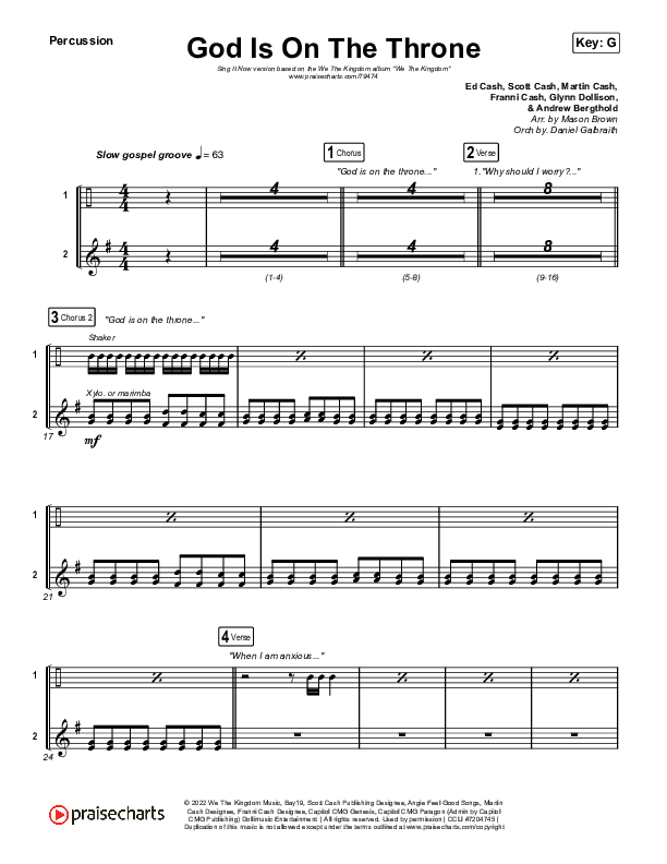 God Is On The Throne (Sing It Now SATB) Percussion (We The Kingdom / Arr. Mason Brown)