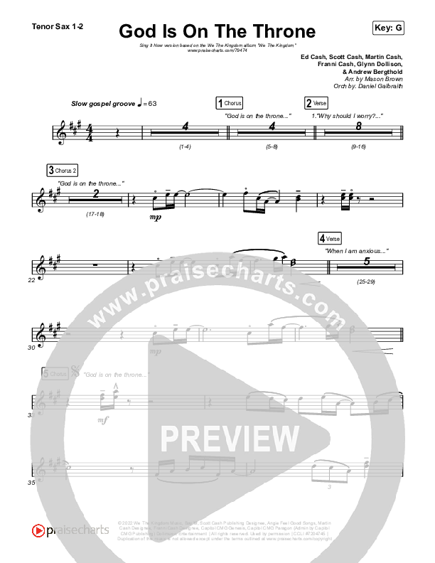 God Is On The Throne (Sing It Now SATB) Tenor Sax 1/2 (We The Kingdom / Arr. Mason Brown)