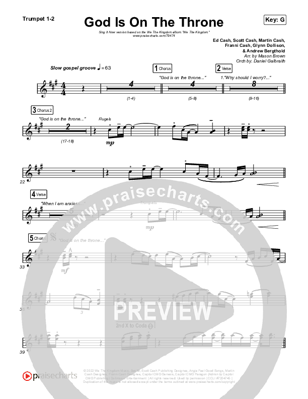 God Is On The Throne (Sing It Now SATB) Trumpet 1,2 (We The Kingdom / Arr. Mason Brown)