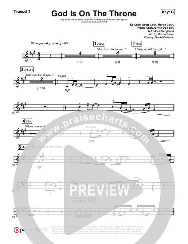 God Is On The Throne (Sing It Now SATB) Trumpet 3 (We The Kingdom / Arr. Mason Brown)