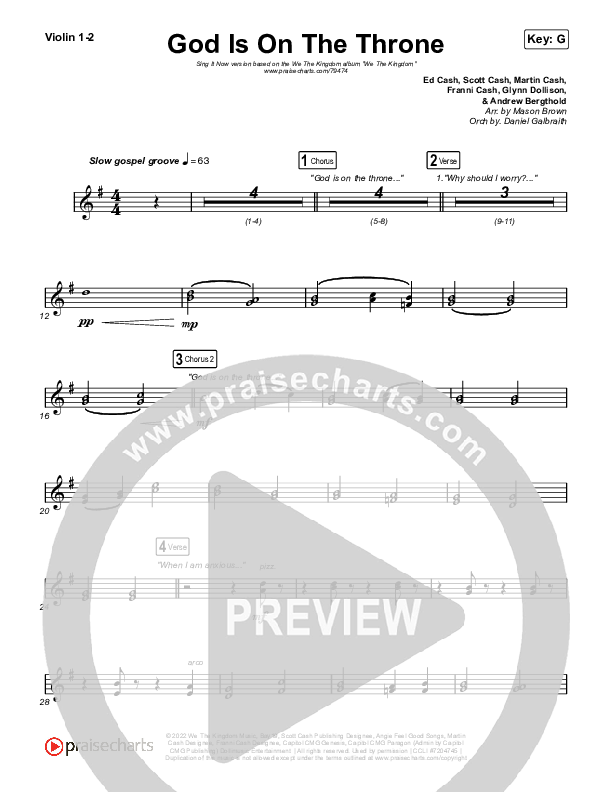 God Is On The Throne (Sing It Now SATB) Violin 1/2 (We The Kingdom / Arr. Mason Brown)