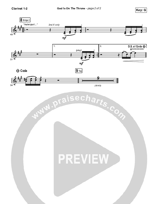God Is On The Throne (Unison/2-Part Choir) Clarinet 1/2 (We The Kingdom / Arr. Mason Brown)