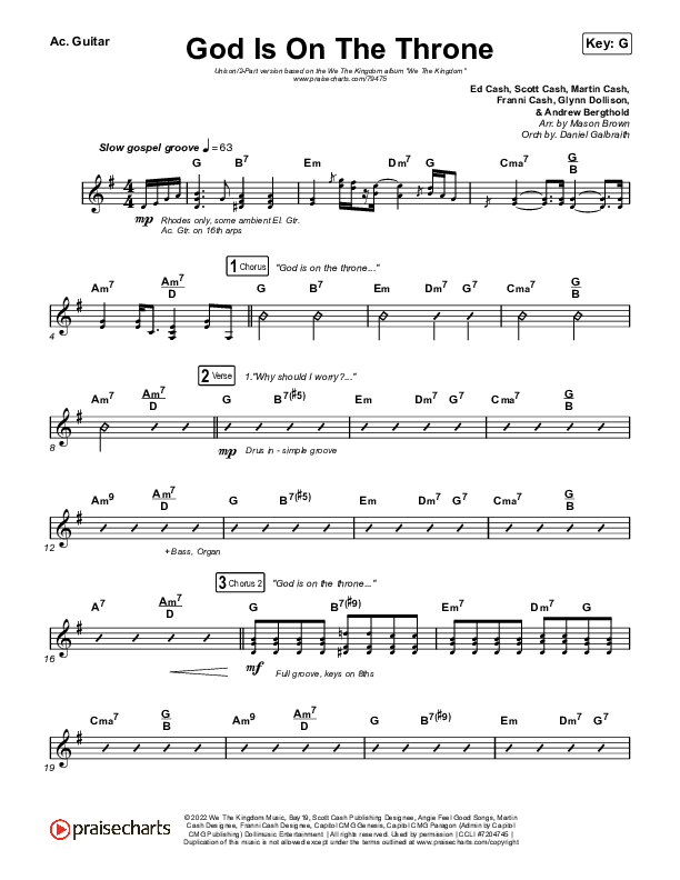 God Is On The Throne (Unison/2-Part Choir) Acoustic Guitar (We The Kingdom / Arr. Mason Brown)