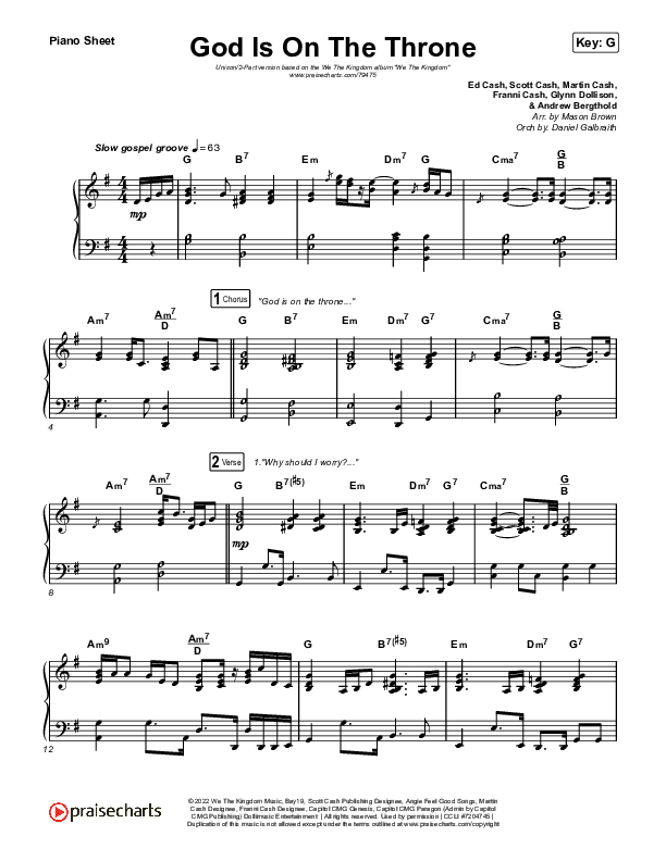 God Is On The Throne (Unison/2-Part Choir) Piano Sheet (We The Kingdom / Arr. Mason Brown)