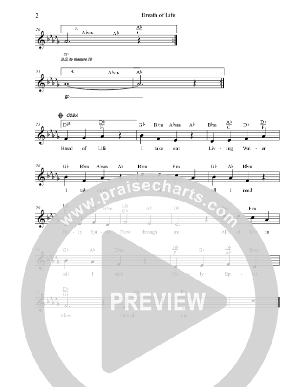 Breath Of Life Lead Sheet (Melody) (Dennis Jernigan)