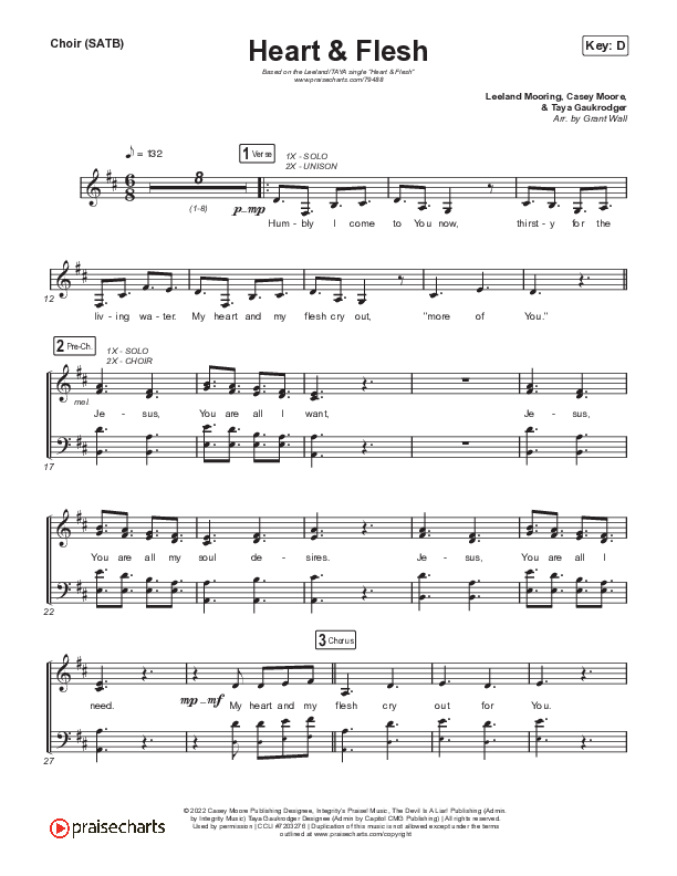 Heart & Flesh Choir Sheet (SATB) (Leeland / TAYA)