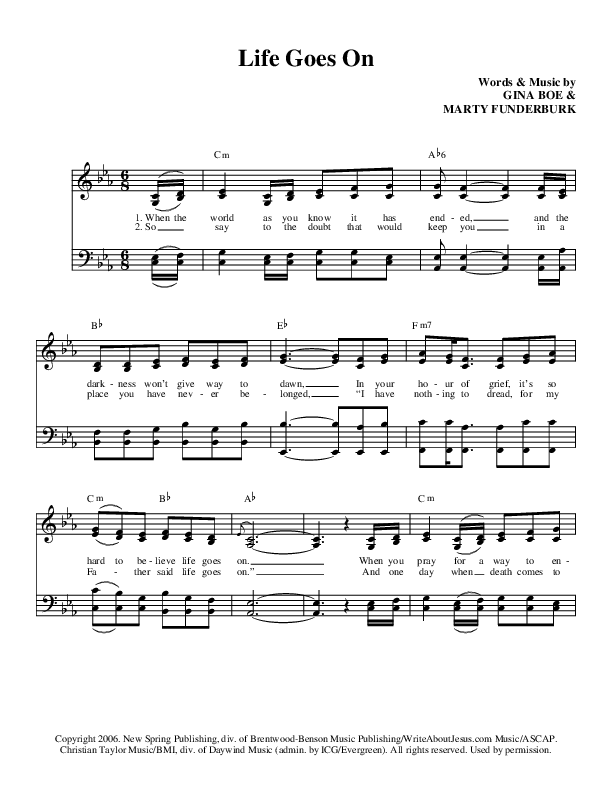 Life Goes On Lead Sheet (The Talley Trio)