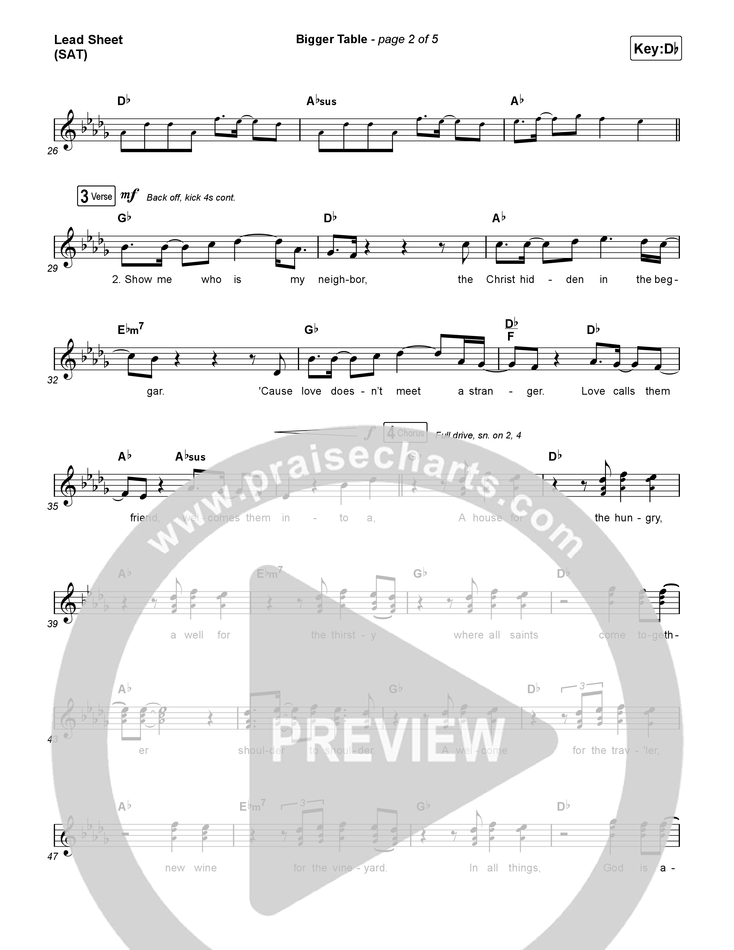 Bigger Table Lead Sheet (SAT) (Matt Maher)