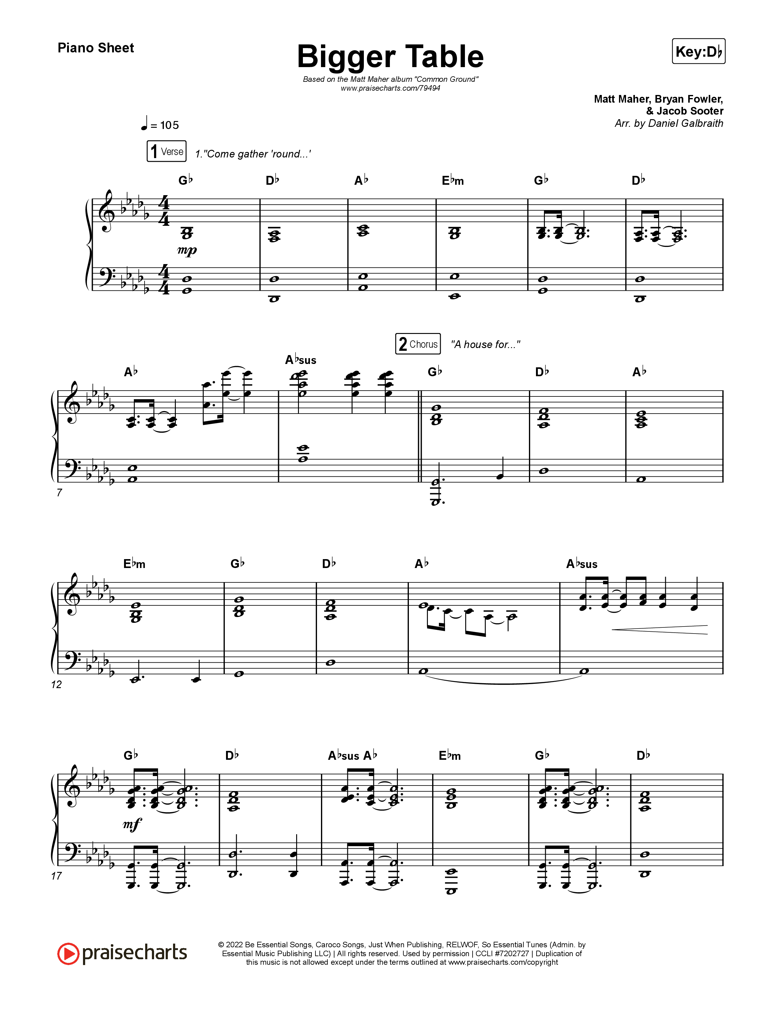 Bigger Table Piano Sheet (Matt Maher)