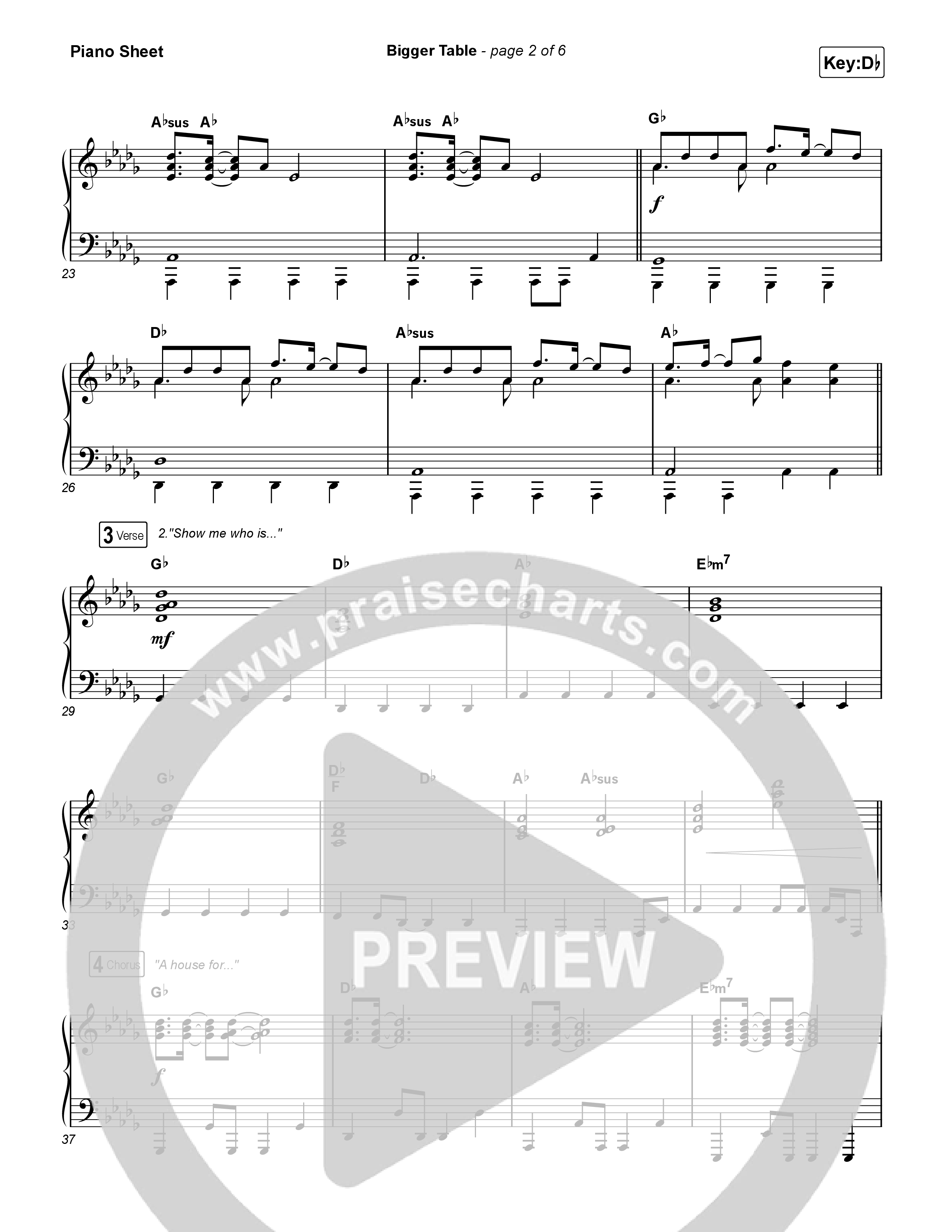 Bigger Table Piano Sheet (Matt Maher)