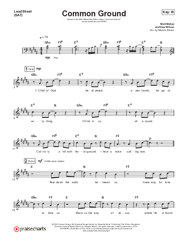 Common Ground Lead Sheet (SAT) (Matt Maher / Dee Wilson)