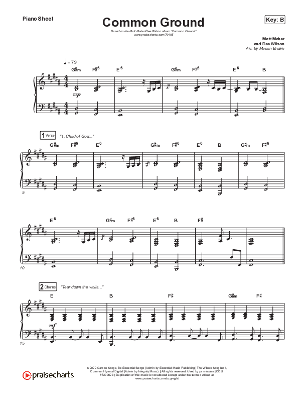 Common Ground Piano Sheet (Matt Maher / Dee Wilson)
