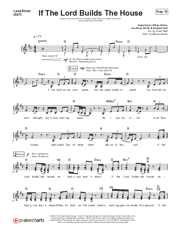 If The Lord Builds The House Lead Sheet (SAT) (Hope Darst / Jon Reddick)