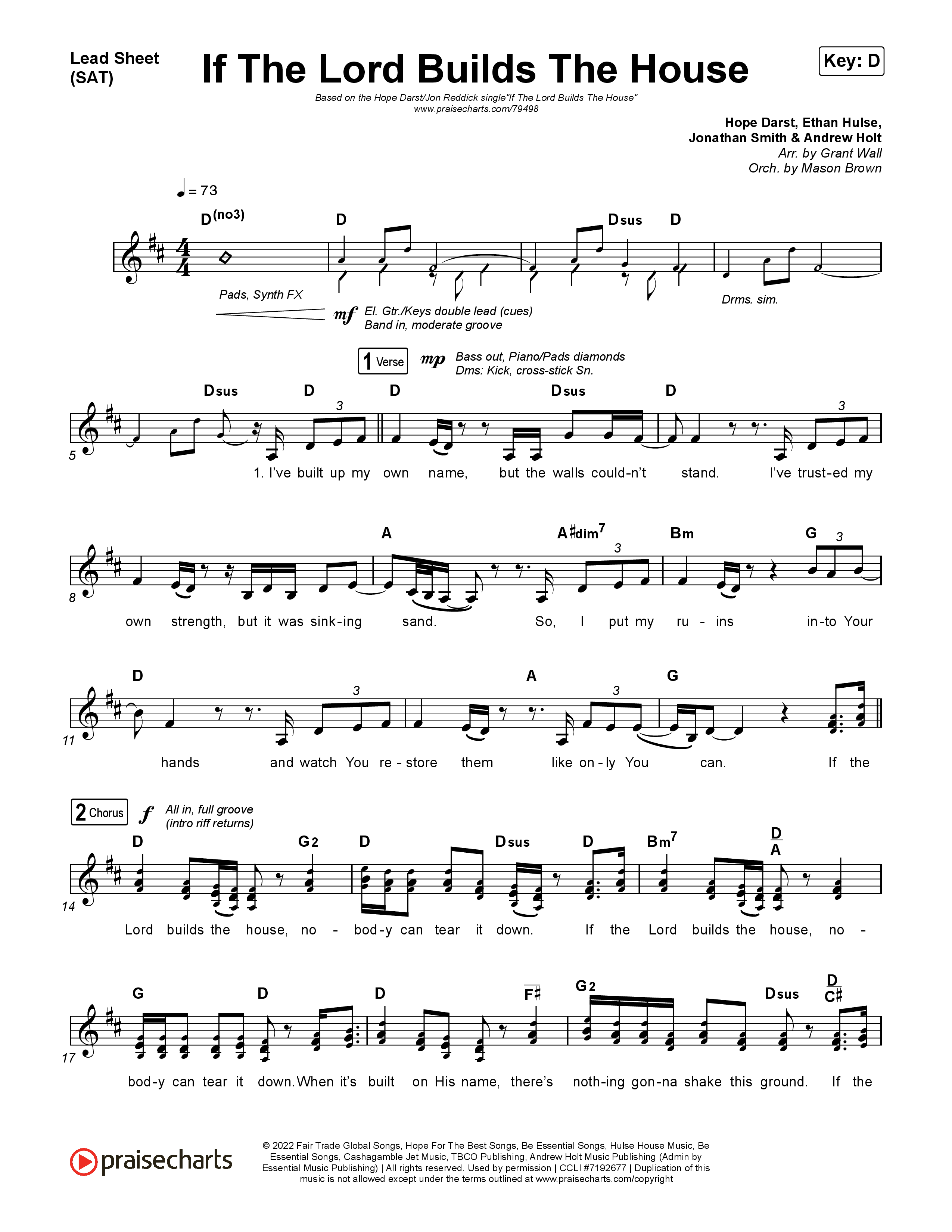 If The Lord Builds The House Lead Sheet (SAT) (Hope Darst / Jon Reddick)